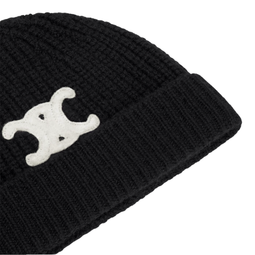Celine Black Triommphe Beanie In Seamless Cashmere