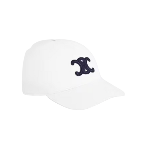 Celine White Triomphe Baseball Cap In Cotton