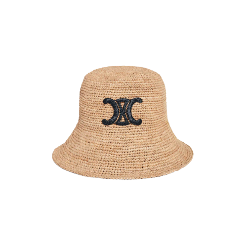 Celine Miel Triomphe Bucket Hat In Raffia