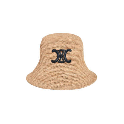 Celine Miel Triomphe Bucket Hat In Raffia