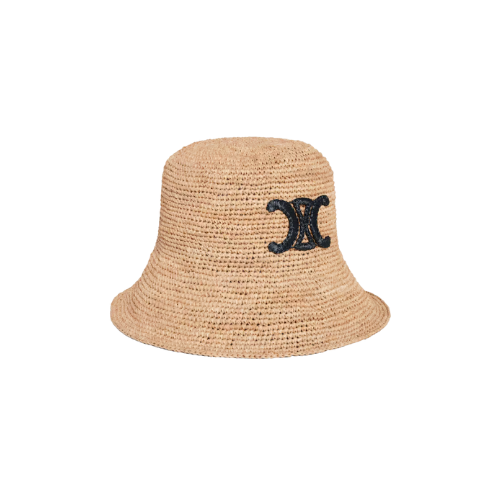 Celine Miel Triomphe Bucket Hat In Raffia