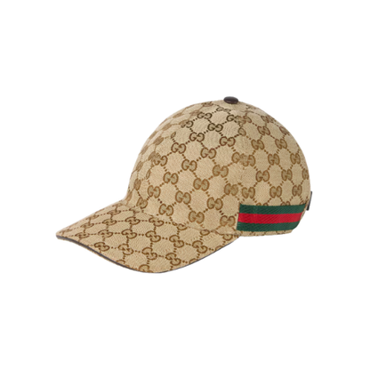 Beige and Dark Brown GG canvas baseball hat with Web