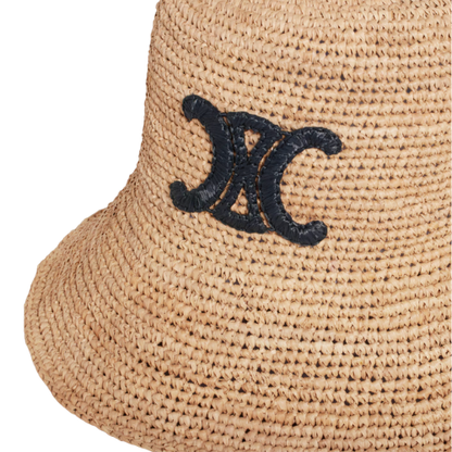 Celine Miel Triomphe Bucket Hat In Raffia