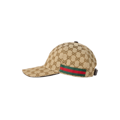 Beige and Dark Brown GG canvas baseball hat with Web