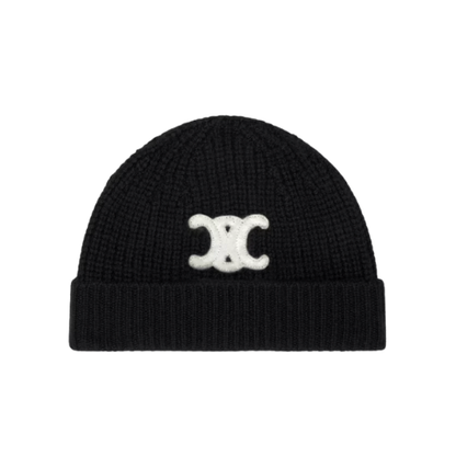 Celine Black Triommphe Beanie In Seamless Cashmere